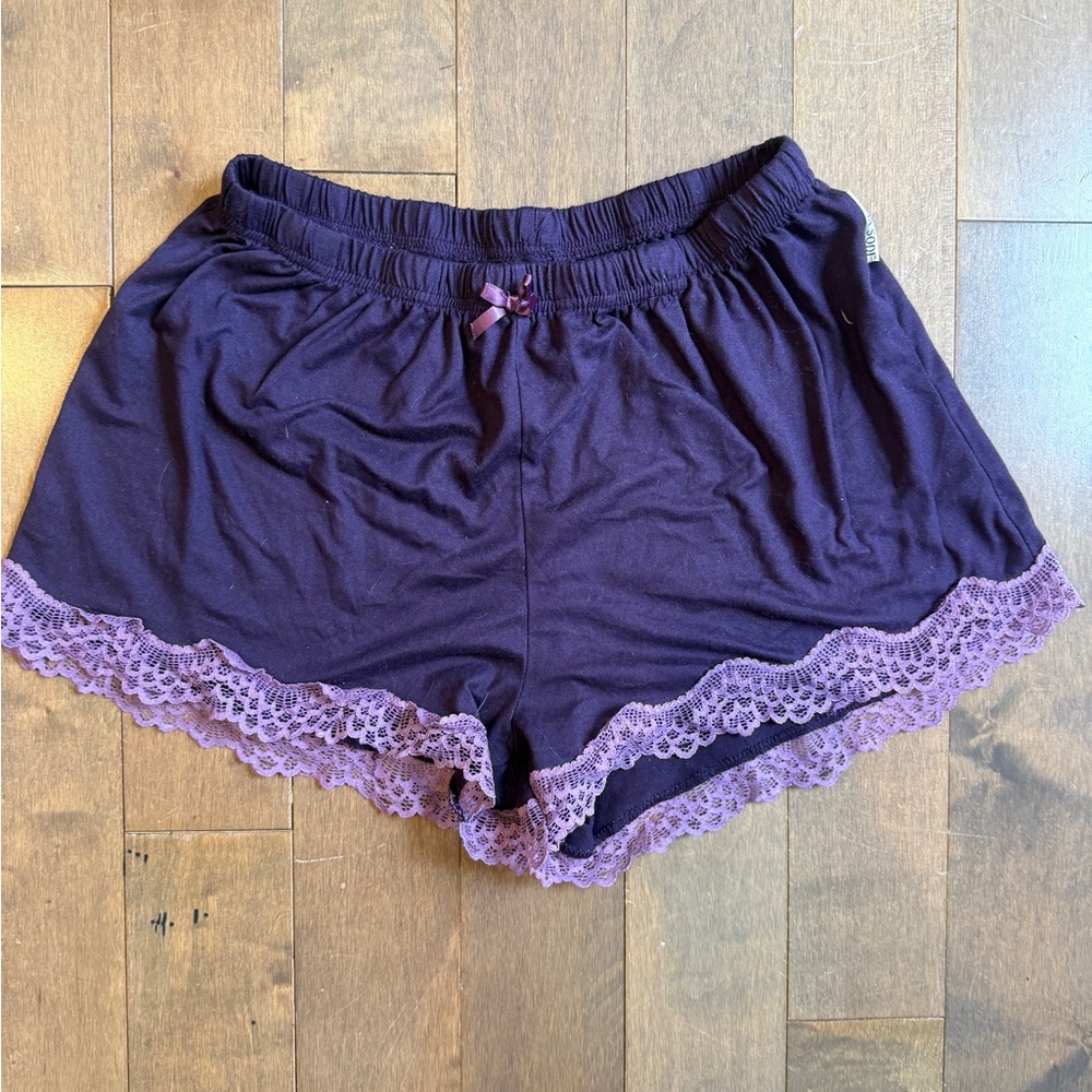 Thalia Sodi Dark Purple Sleep Shorts with Lavender Lace